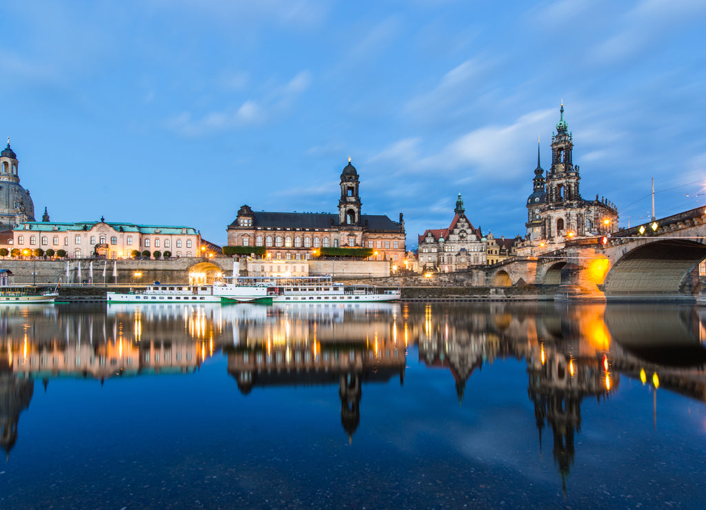 Dresden at night, Germany during twilight blue hour