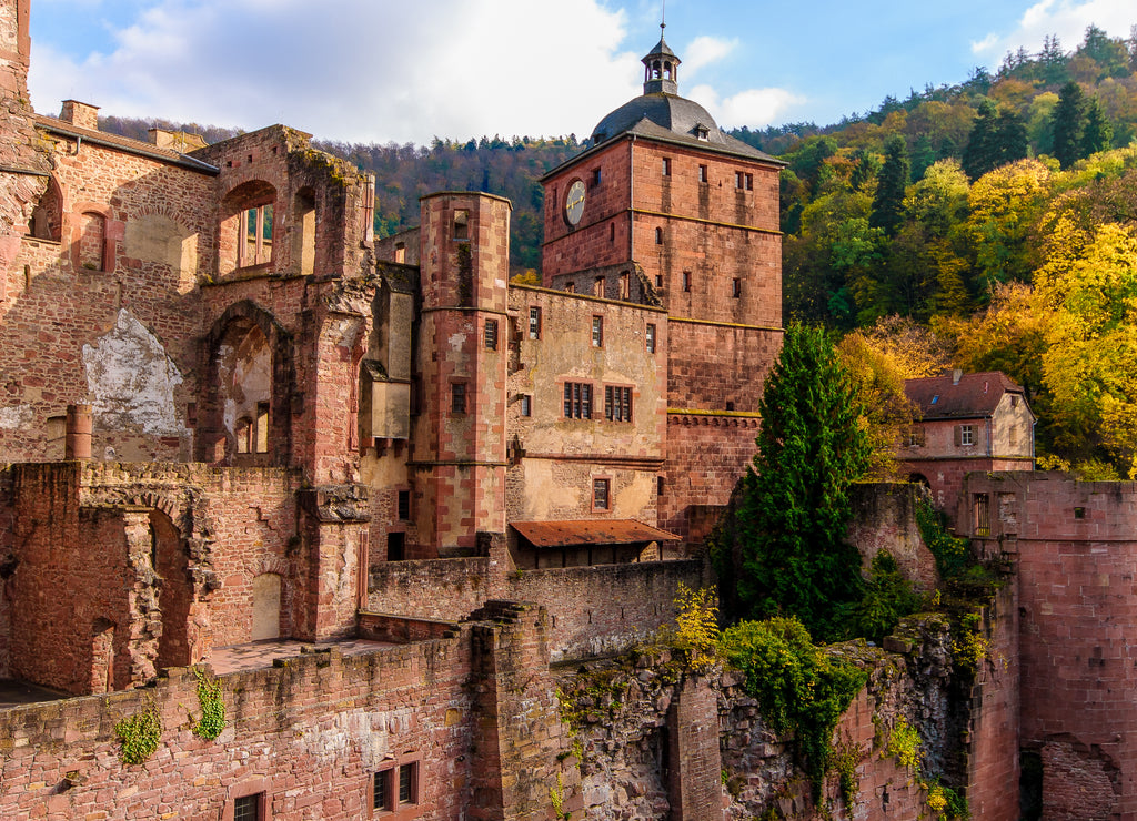 Outdoor color image of the medieval castle / fortress in Heidelberg