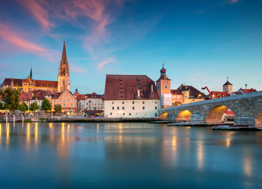 Regensburg, Germany. Cityscape image of Regensburg, Germany during twilight blue hour