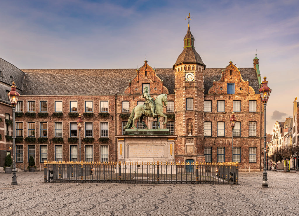 Jan Wellem statue, town hall, Marktplatz, old town of Dusseldorf, Germany