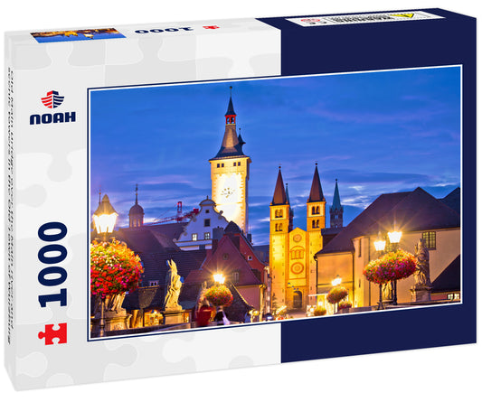 Old Main Bridge over the Main river and scenic towers in the Old Town of Wurzburg