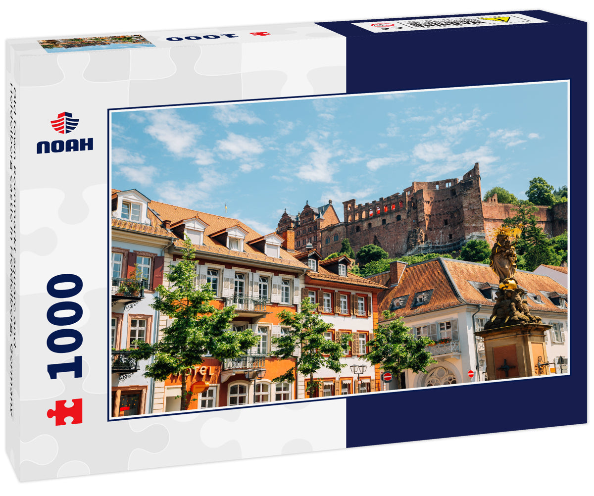 Old town Kornmarkt square and Heidelberg castle in Heidelberg, Germany