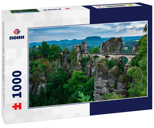 Famous bridge Basteibruecke in Saxon Switzerland on a cloudy day