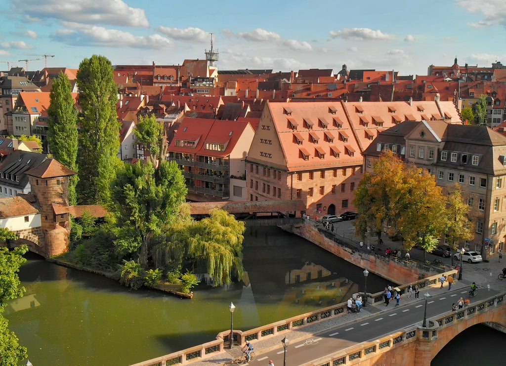 Beautiful aerial vire of Nuremberg medieval city skyline in summer season, Germany