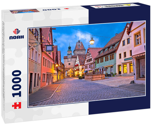 Rothenburg ob der Tauber. German street architecture of medieval German town of Rothenburg ob der Tauber evening view