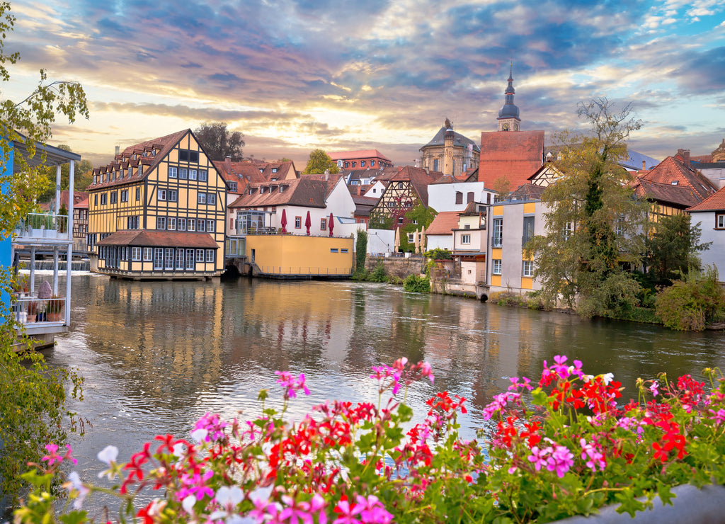 Bamberg. Scenic view of Old Town of Bamberg with bridges over the Regnitz river