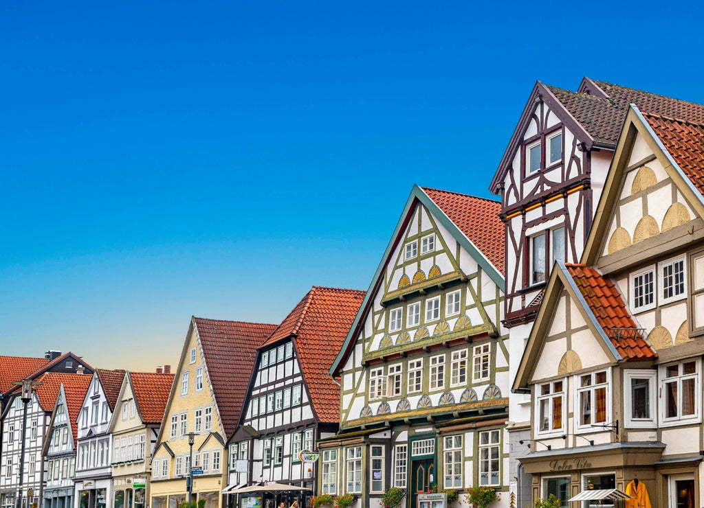scenic old half timbered houses in the town of Detmold in the Lippe area in Germany