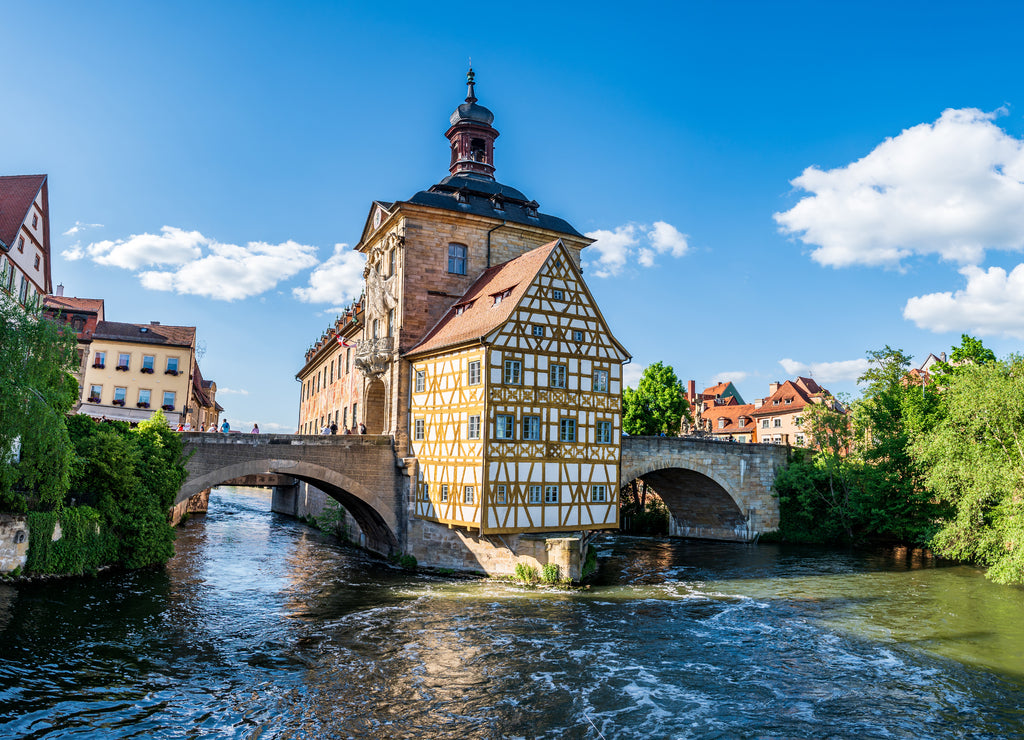 Old town hall of Bamberg over the river Regnitz