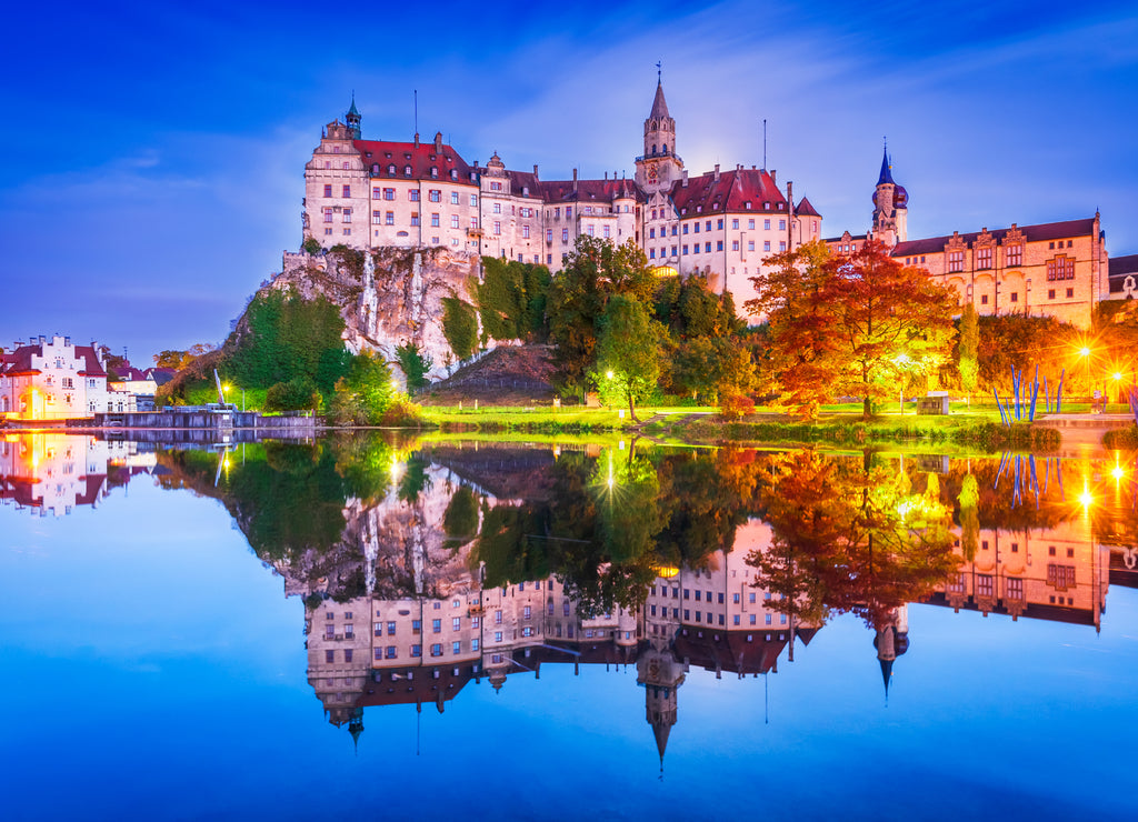 Sigmaringen, Germany. Baden-Wurttemberg and royal Sigmaringen Castle on the rock over Danube River banks