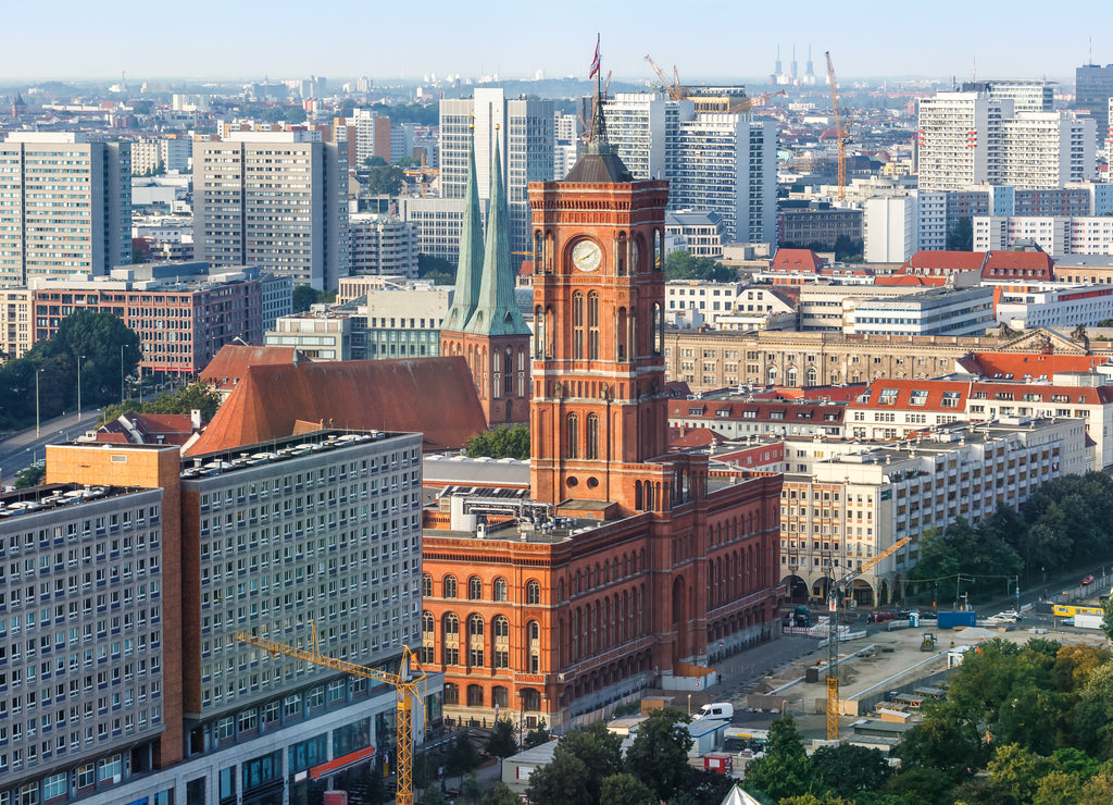 Berlin Rotes Rathaus town city hall skyline in Germany aerial view