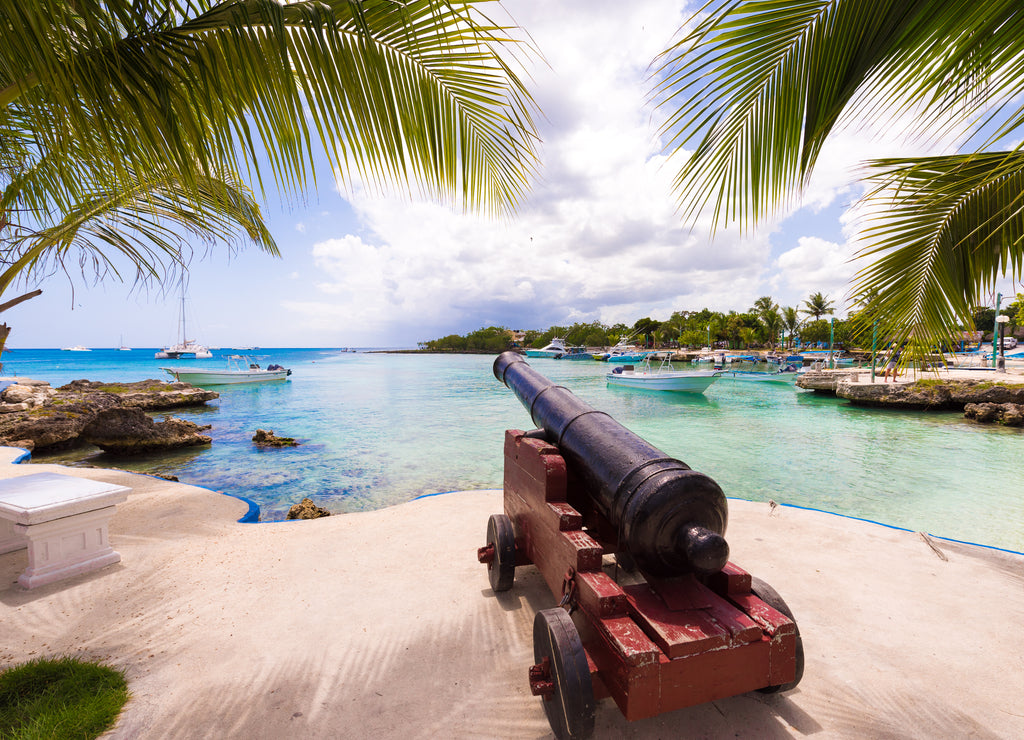 Ship cannon on the embankment of the city of Bayahibe, La Altagracia, Dominican Republic