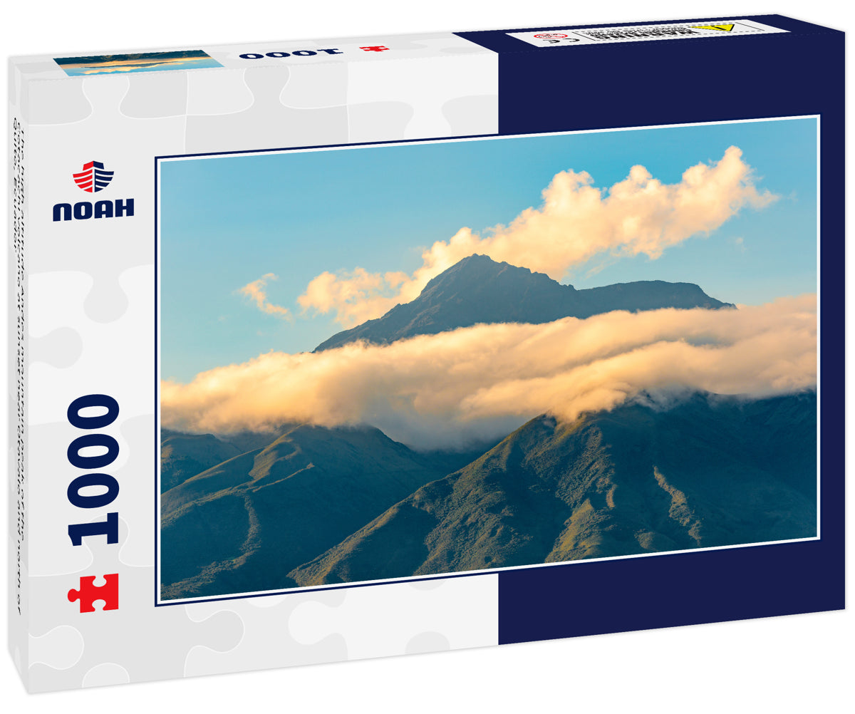 The high altitude Andes mountain peak of the Cotacachi volcano at sunset near Otavalo and north of Quito, Ecuador