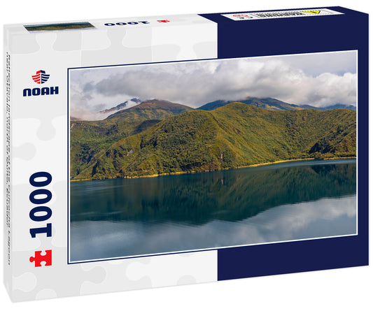 Reflection landscape of the Cuicocha Lagoon near Otavalo, north of Quito, Ecuador