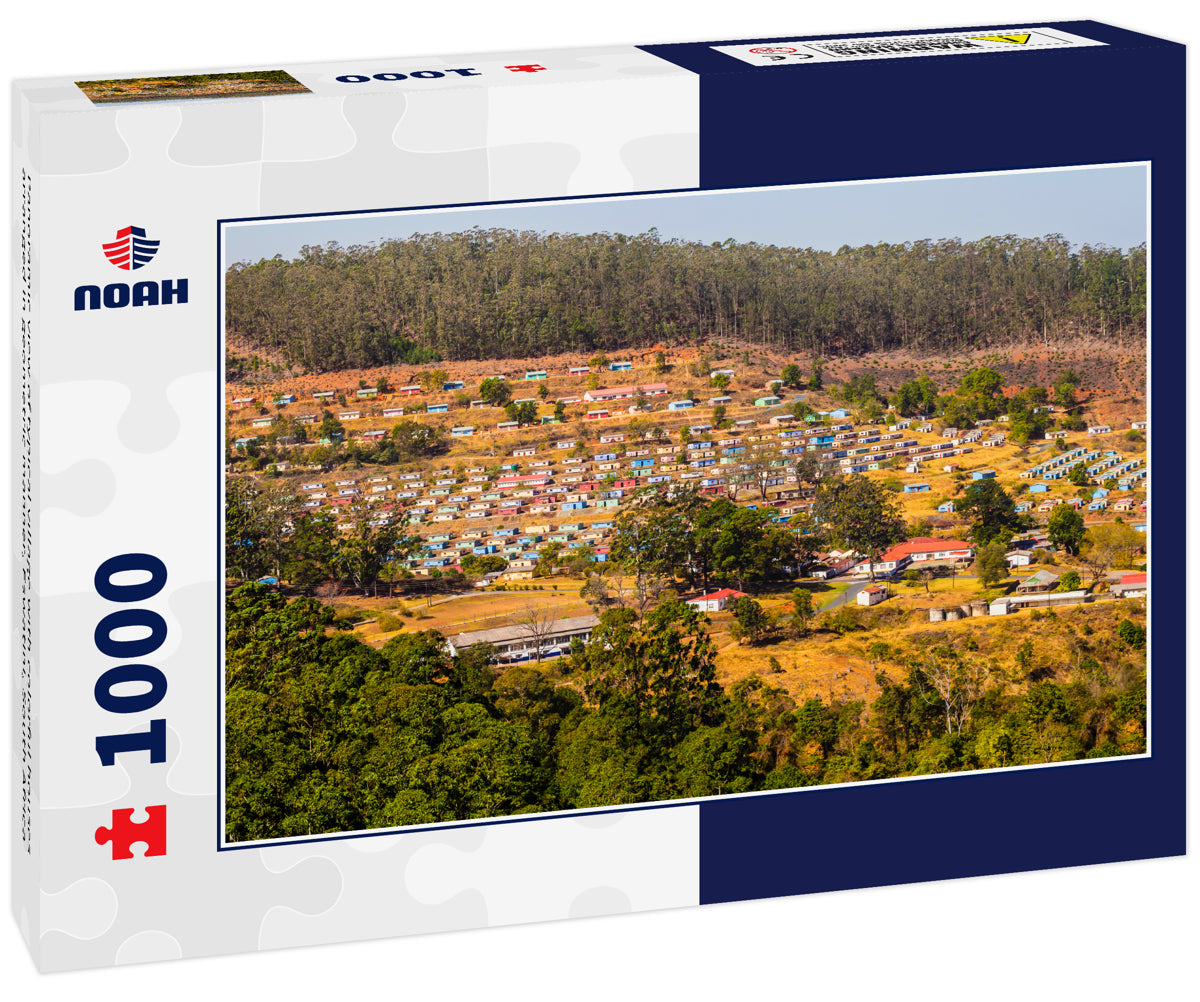 Panoramic view of typical village with colorful houses arranged in geometric manner, Eswatini, South Africa