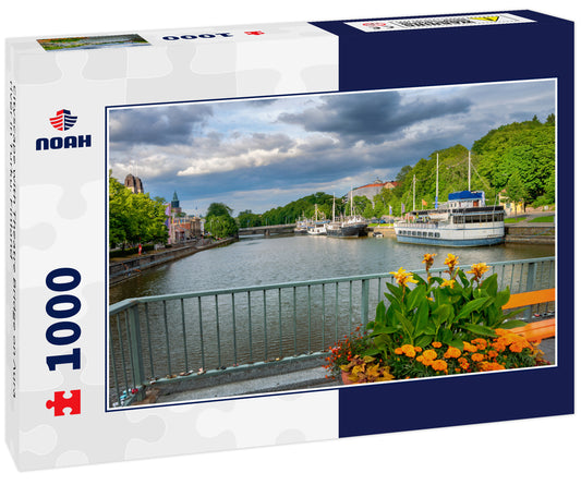 Cityscape with Theatre Bridge on Aura river in Turku. Finland