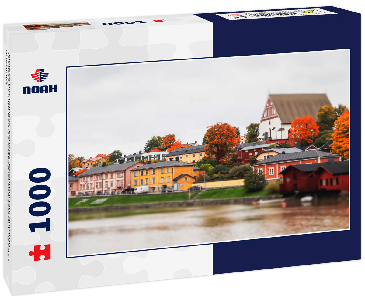 View of old Porvoo, Finland. Beautiful city autumn landscape with Porvoo Cathedral and colorful wooden buildings