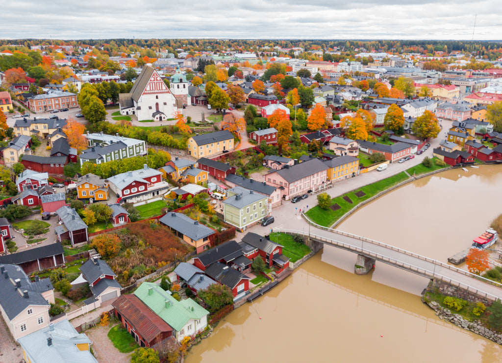 Old town of Porvoo, Finland. Beautiful city landscape with idyllic river Porvoonjoki