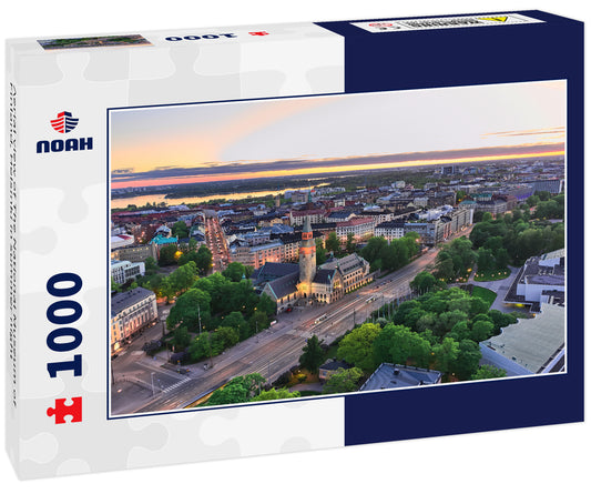Aerial view of The National Museum of Finland, Helsinki in summer night