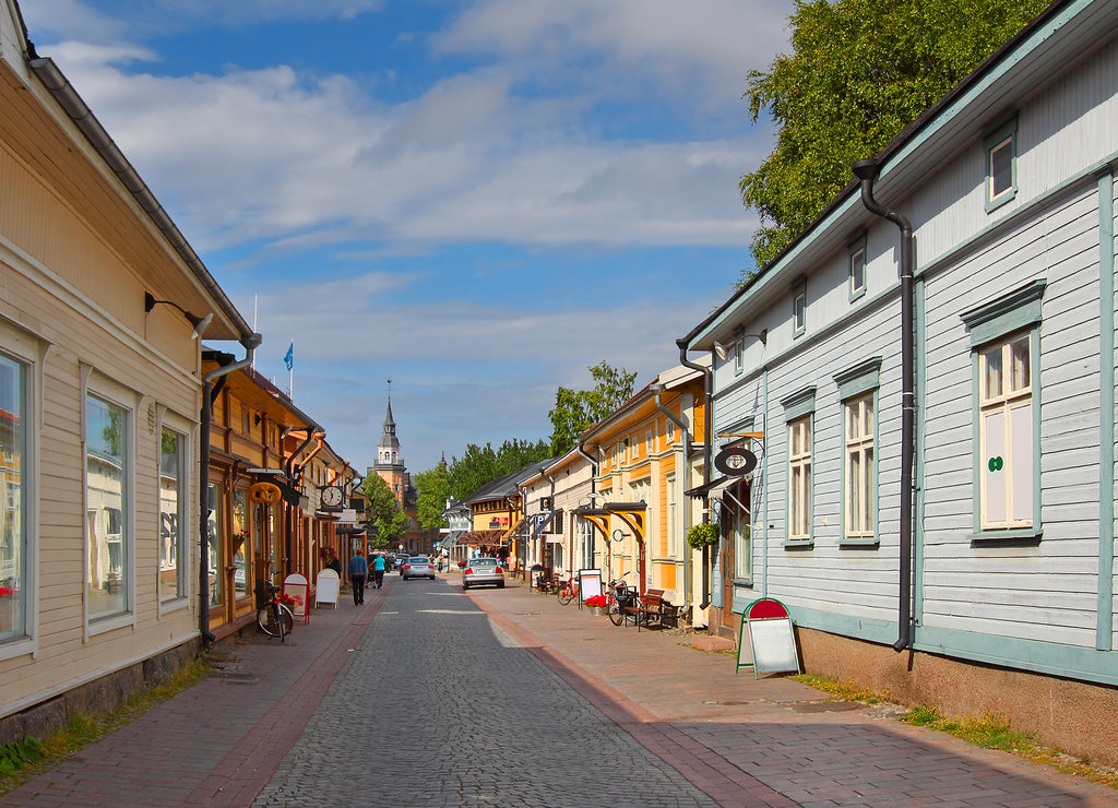 Street in Old Rauma. Rauma is one of the oldest harbors in Finland and UNESCO World Heritage Site