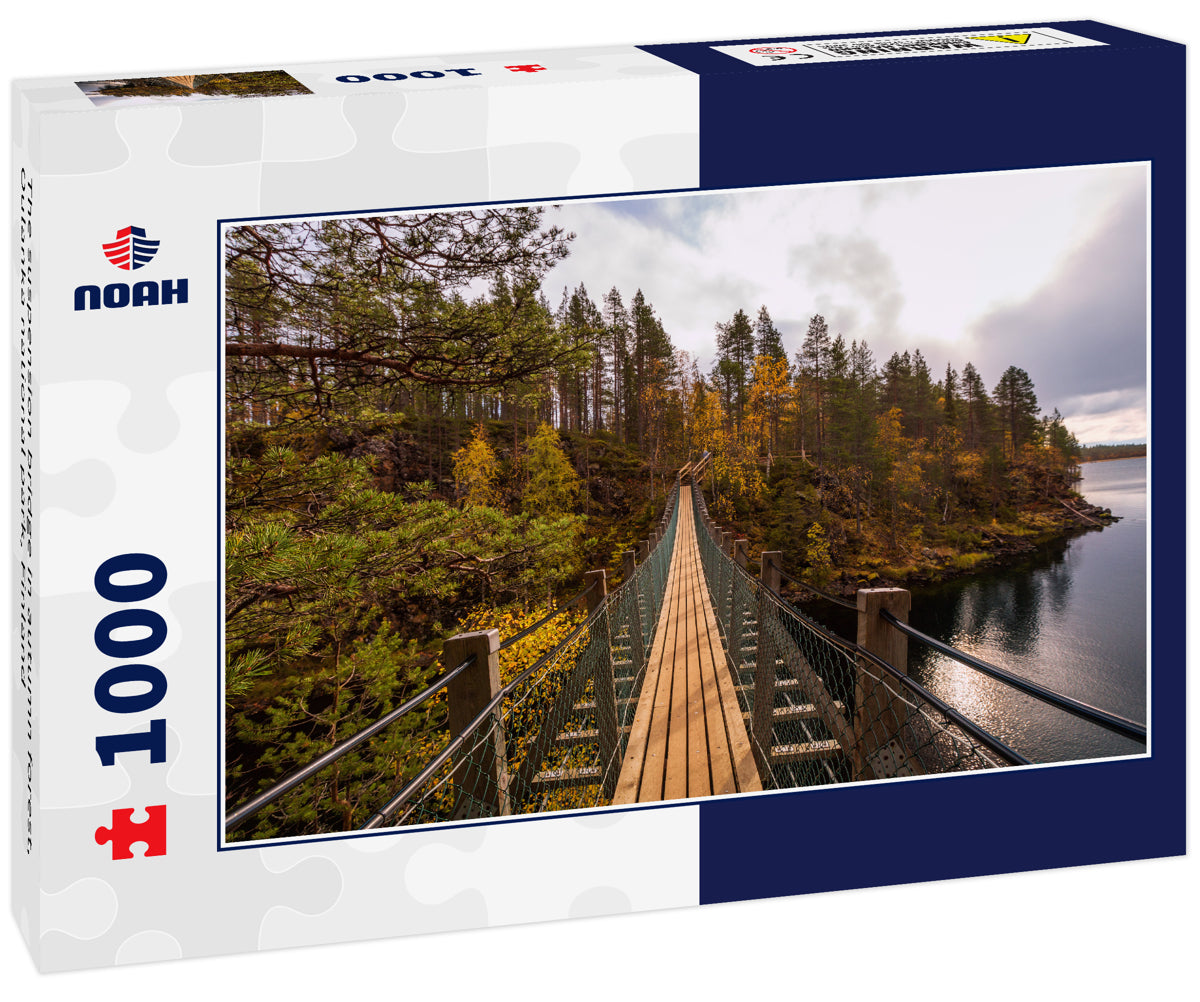 The suspension bridge in autumn forest, Oulanka national park, Finland