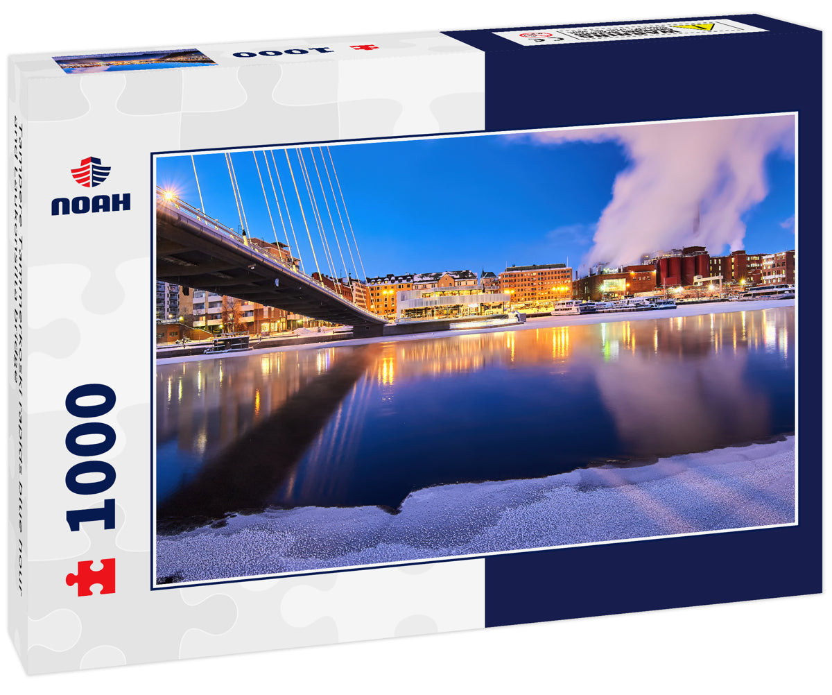 Tampere Tammerkoski rapids blue hour and Laukonsilta bridge