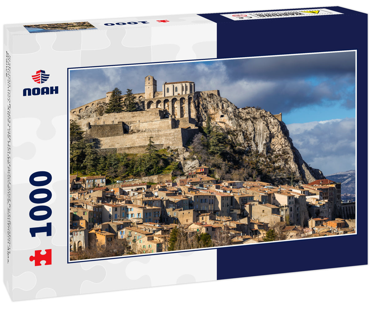 Sisteron rooftops with its Citadel and fortifications (panoramic). Alpes de Haute Provence, Southern Alps, France