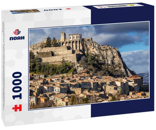 Sisteron rooftops with its Citadel and fortifications (panoramic). Alpes de Haute Provence, Southern Alps, France