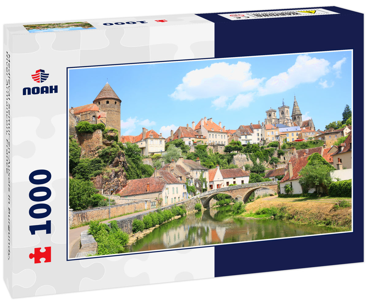 Medieval Semur-en-Auxois in Burgundy, River Armancon, France