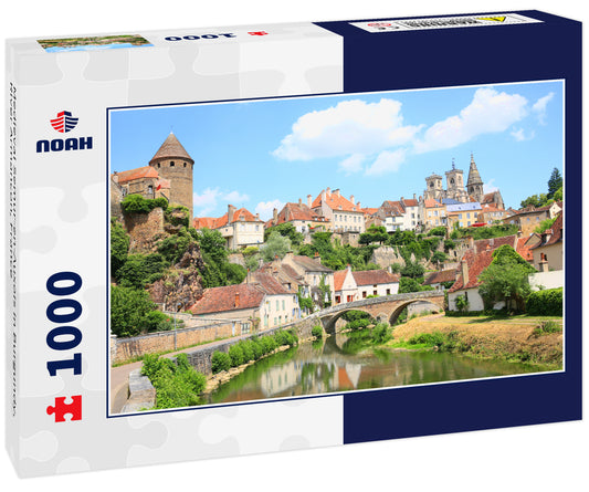 Medieval Semur-en-Auxois in Burgundy, River Armancon, France