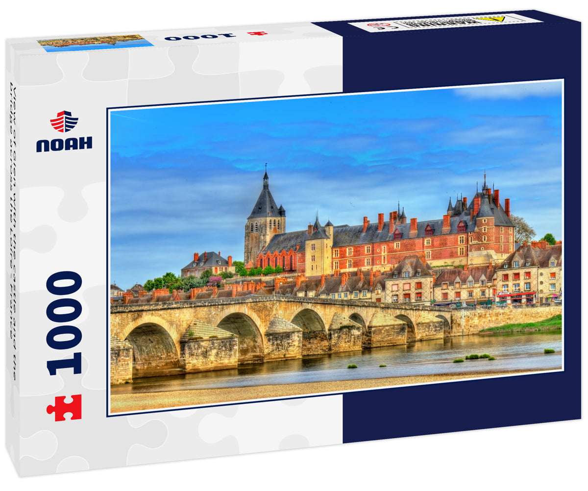 View of Gien with the castle and the bridge across the Loire - France