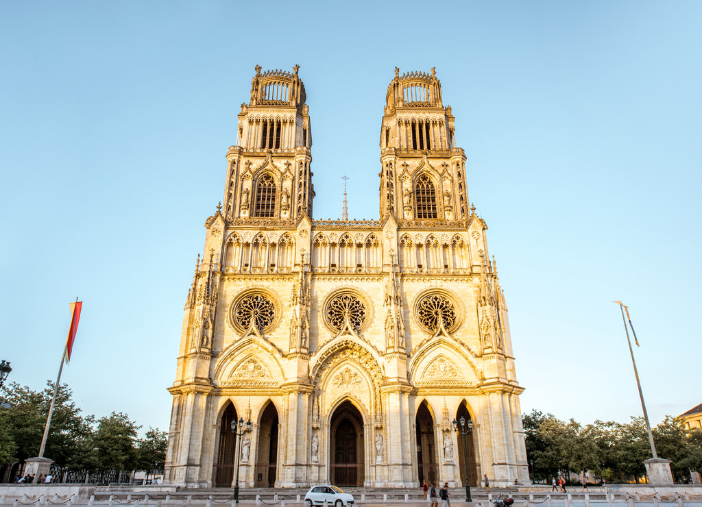 View on the saint Croix cathedral in Orleans city during the sunset in central France