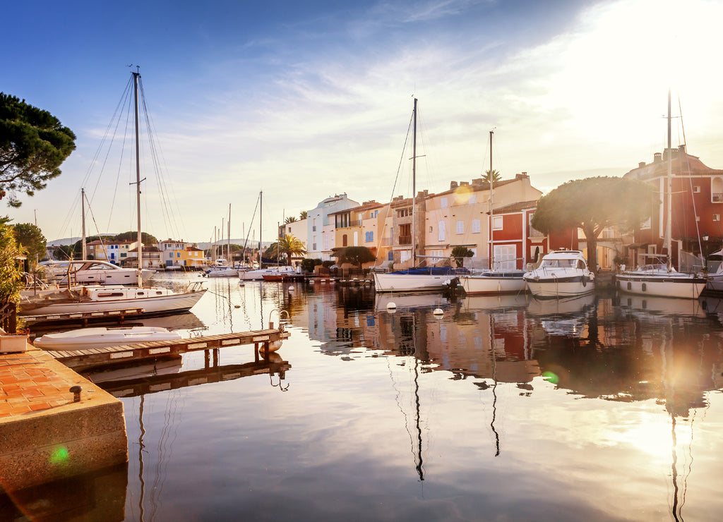Colorful city on the water, Port of Grimaud, Côte d'Azur