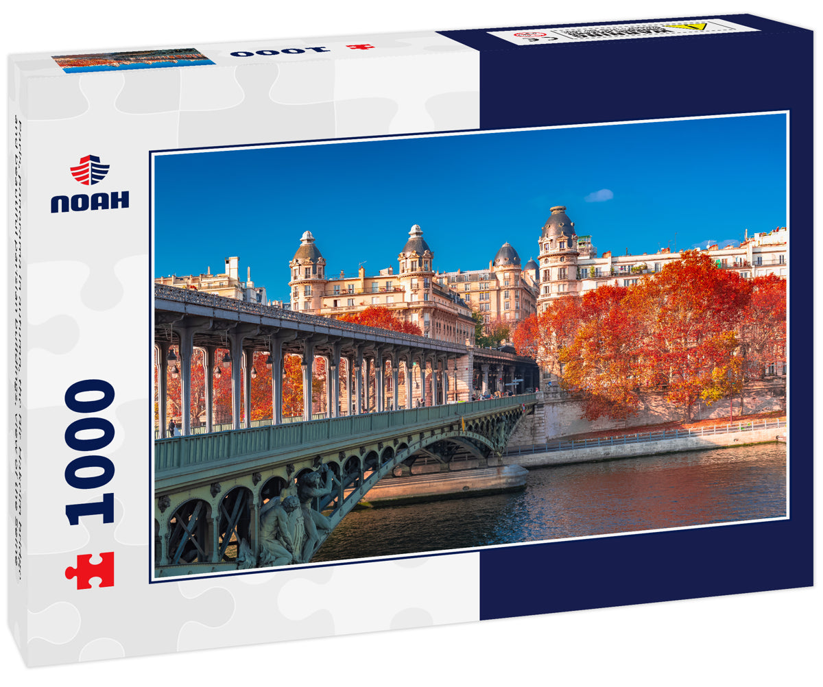 Paris, panorama in autumn, the Bir-Hakeim bridge and beautiful parisian buildings, view of the Seine