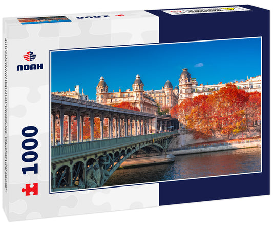 Paris, panorama in autumn, the Bir-Hakeim bridge and beautiful parisian buildings, view of the Seine