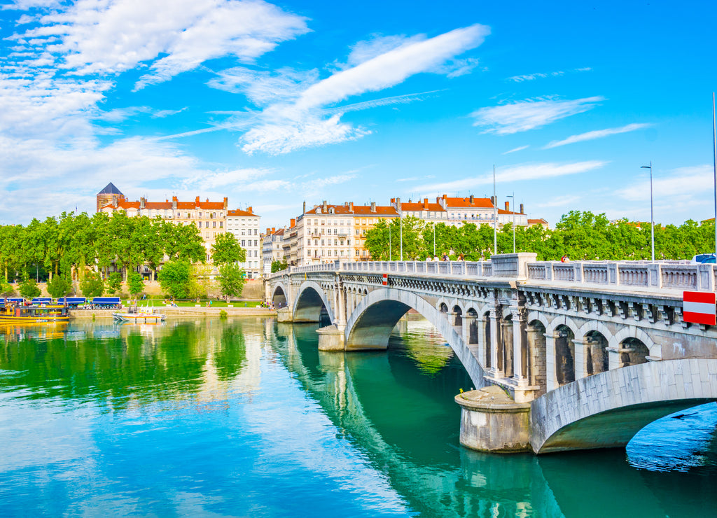 Riverside of Rhone river in Lyon, France