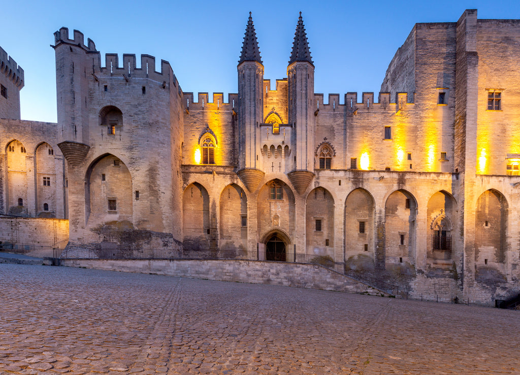 Avignon. Provence. The central facade of the papal palace at dawn
