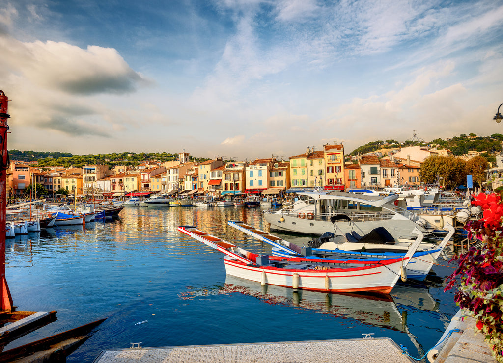 Cityscape with marina in bay of Cassis resort town. France, Provence