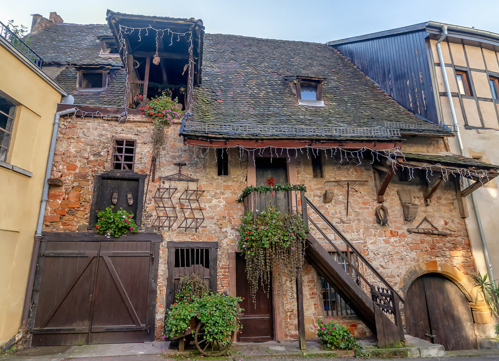 Rustic half-timbered house in Colmar old Town, on Alsace wine route, France