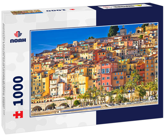 Colorful facades of Cote d Azur town of Menton beach and architecture view