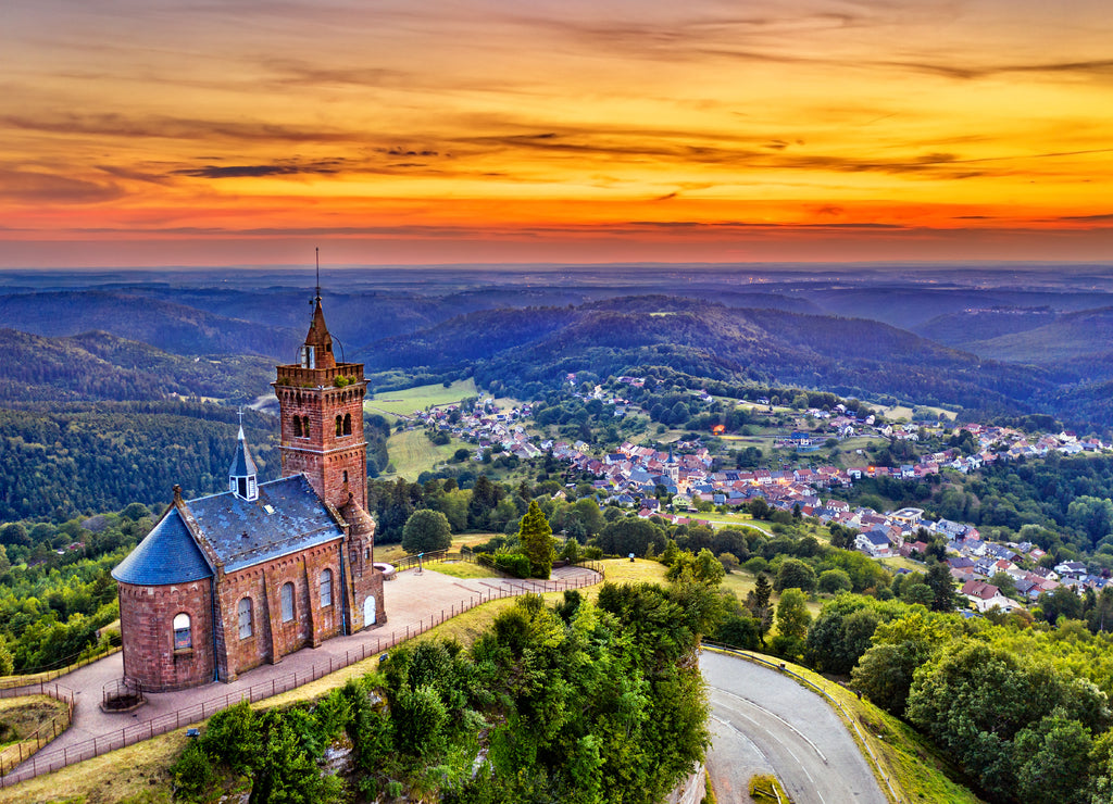 St. Leon Chapel on top of Dabo Rock in the Vosges Mountains - Moselle, France