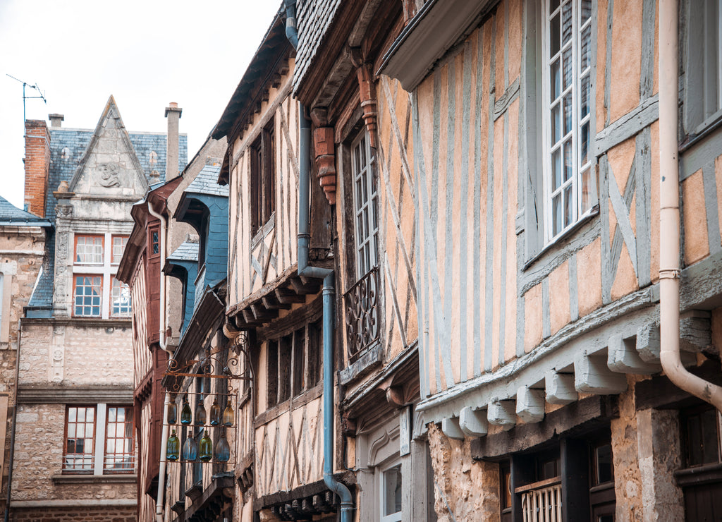Antique building view in Old Town Le Mans, France