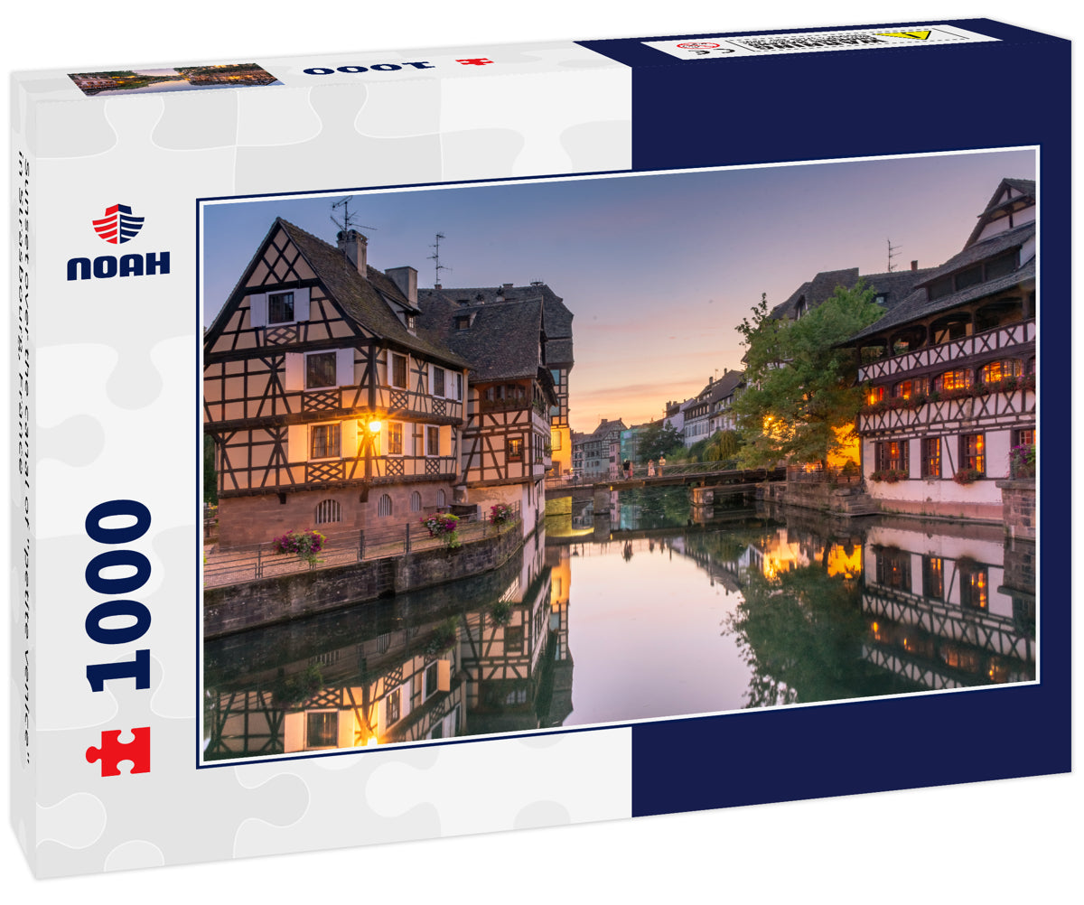 Sunset over the canal of "petite venice" in Strasbourg, France