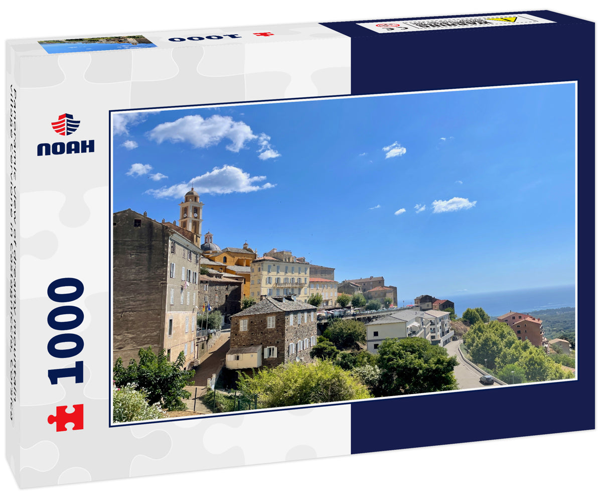 Panoramic view of dreamy mountain village Cervione in Castagniccia, Corsica