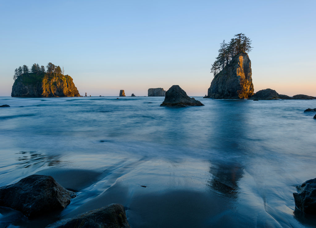 Sea Stacks - A dusk view of sea stacks on Second Beach of La Push in Olympic National Park, Washington, USA