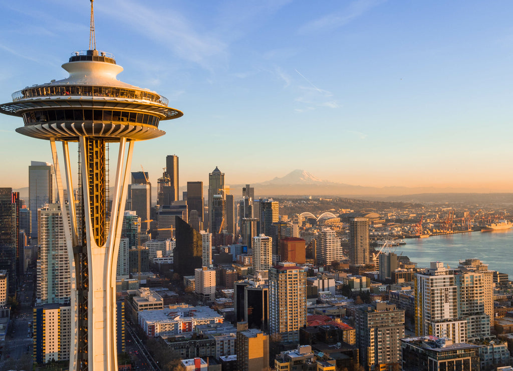 Seattle Skyline at Sunset with Space needle, Washington