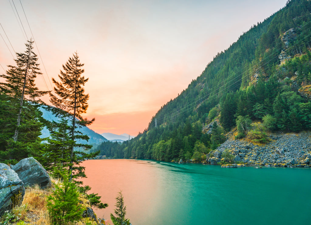 scene over Diablo lake when sunrise in the early morning in North cascade National park, Washington, USA