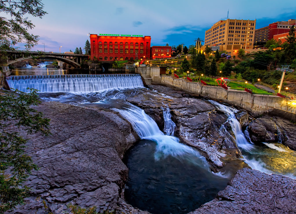 Spokane Falls and City Skyline Summer Evening, Washington