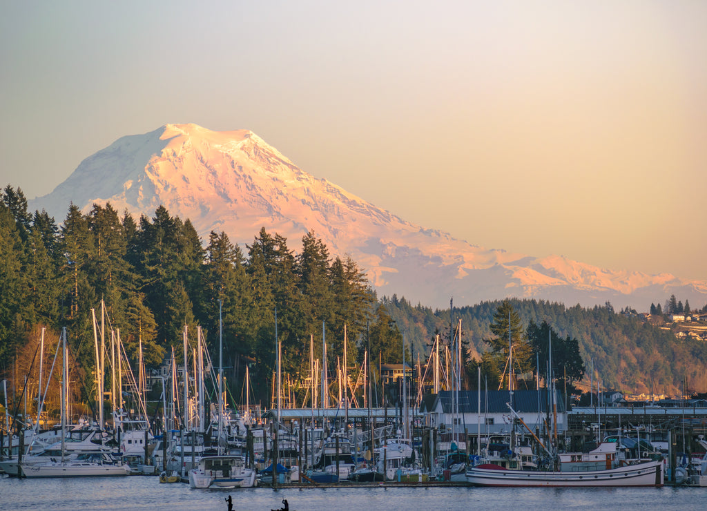 Gig Harbor, WA and Mount Rainier. Gig Harbor is a small town in Pierce County, Washington that has outstanding views of Mount Rainer