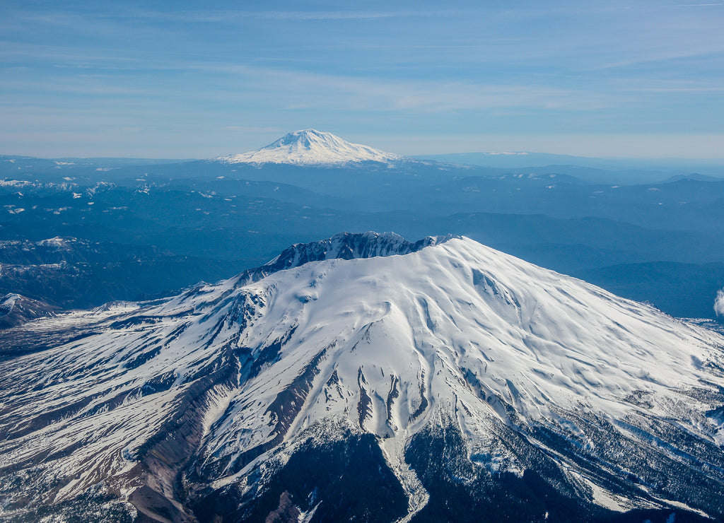 Aerial view of Mt St Helens and Mt Adams, Washington