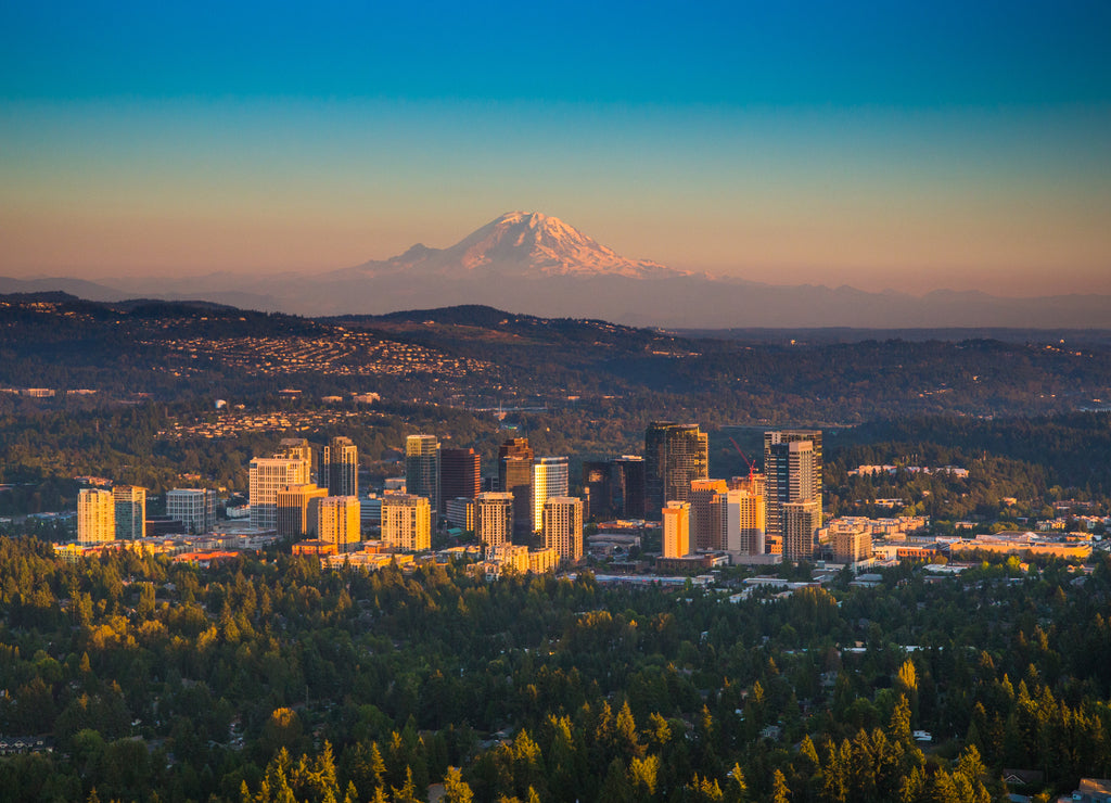 Downton Bellevue, Washington with Mt. Rainier